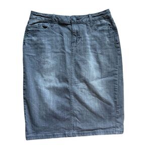 Womens Vintage Lane Bryant Gray Wash Embellished Pocket Denim Jean Skirt - 14